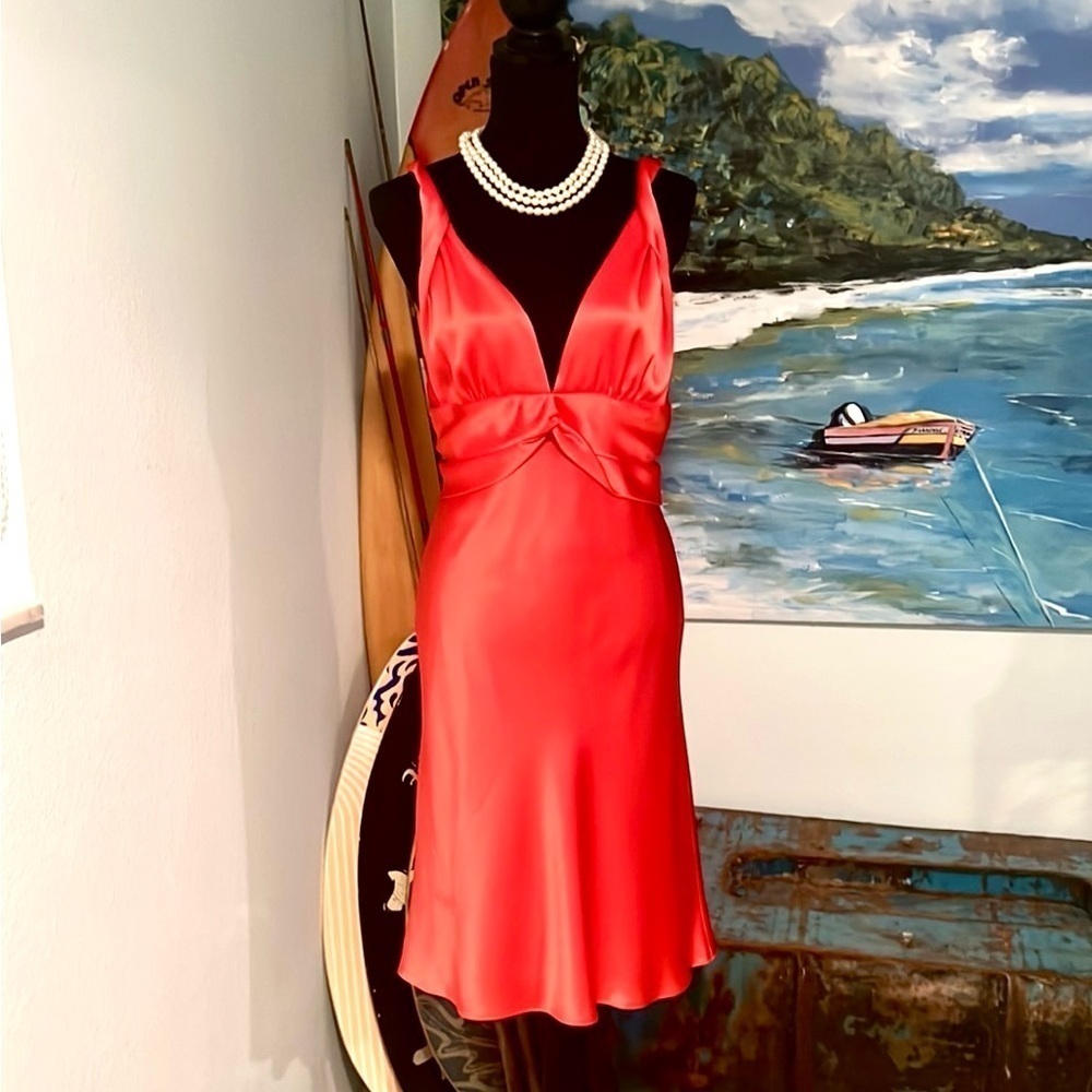VTG Issue New York Coral Satin Slip Dress Bias Cut Cocktail Evening Glam Size - Picture 5 of 11
